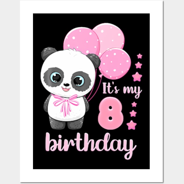 Girl 8 Year Old Panda Pink Balloons It'S My 8Th Birthday Wall Art by Zoe Hill Autism